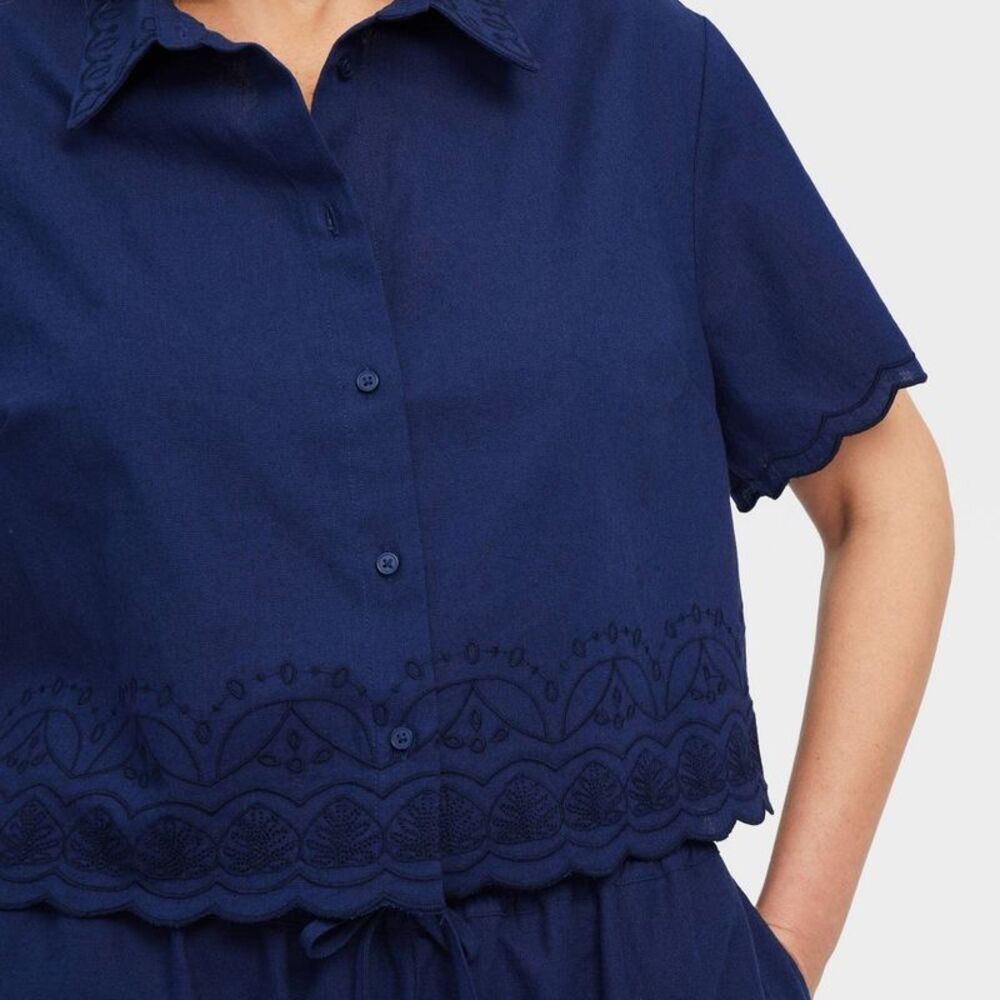Roller Rabbit - Women's Short Sleeve Scalloped Hem Shirt Navy Blue Navy Blue - Picture 4 of 4